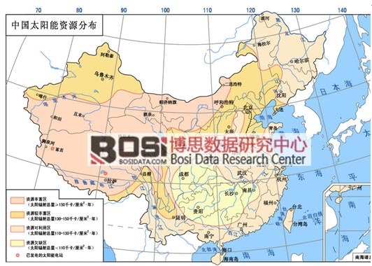 我國太陽能資源分布圖